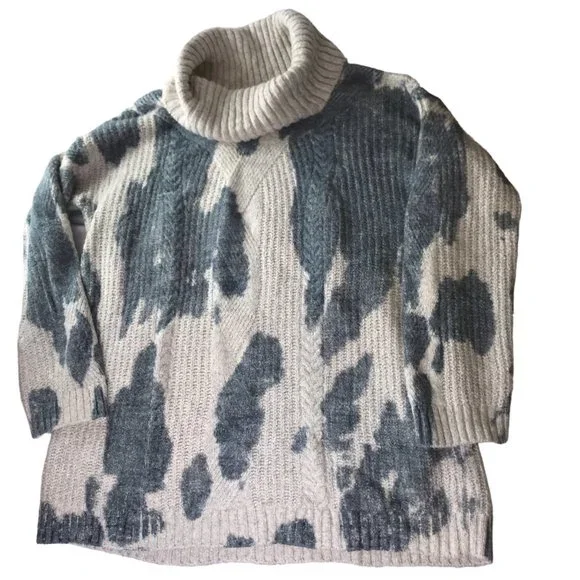 Pilcro Letterpress Anthropologie Sweater Long Sleeve, Cowl Neck Blue Cream Large - Picture 6 of 11